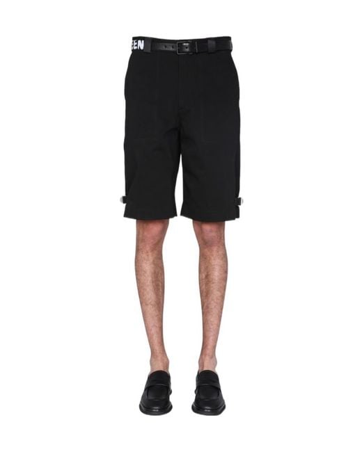 McQueen Black Strap Detailed Shorts for men