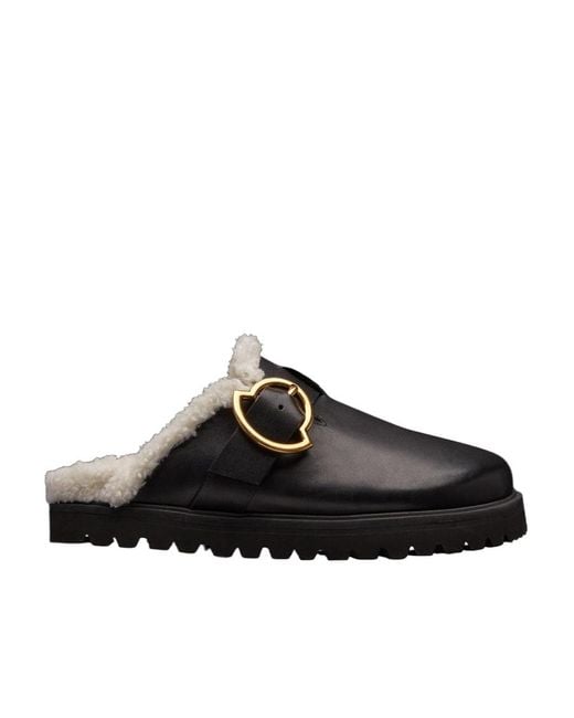 Moncler Black Buckle-Detailed Mules