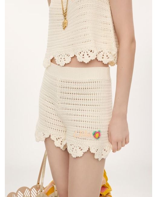Chloé Natural High-Waisted Scalloped-Trim Cotton Shorts With Embroidered Hem Detail