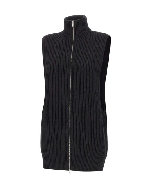 MM6 by Maison Margiela Black Ribbed-Knit Zip-Up Vest