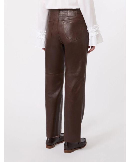 Max Mara Brown Leather Straight Trousers