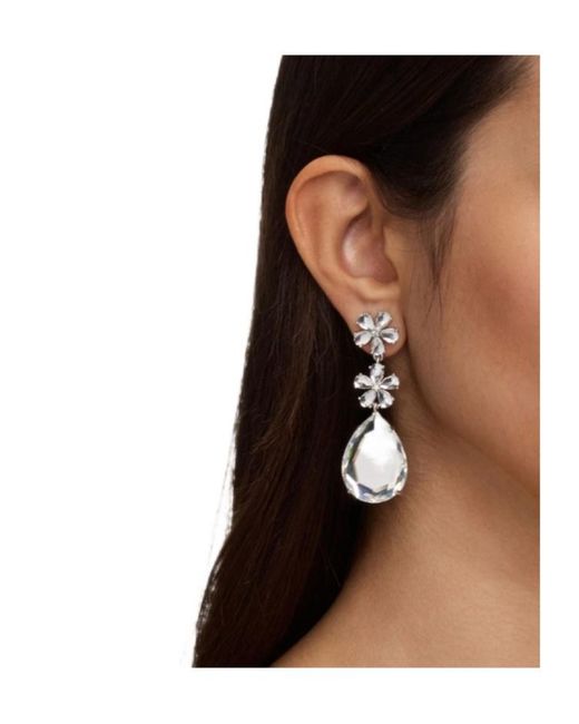 Self-Portrait White Crystal Flower Tiered Earrings