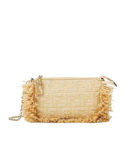 Fendi Natural Ff Jacquard Fringed Baguette Pouch