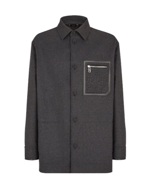 Fendi Black Logo Detailed Collared Jacket for men