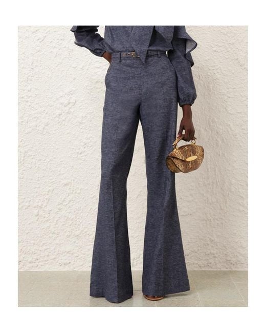 Zimmermann Blue Hypnotic Belted Flared Trousers