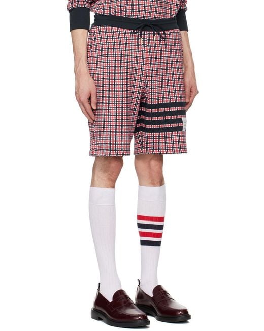 Thom Browne Red Check Jacquard 4-Bar Sweatshorts for men