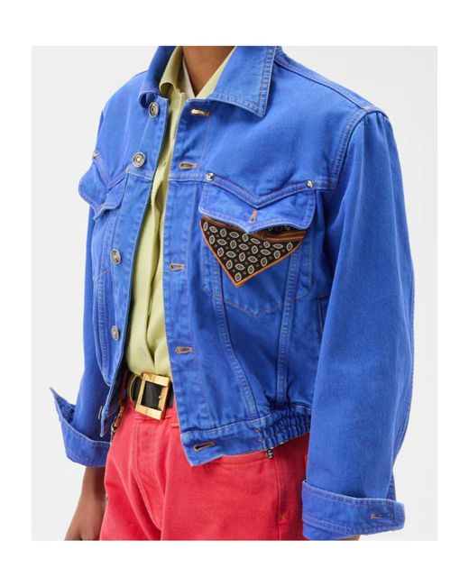 Versace Blue Cropped Non-Stretch Denim Jacket