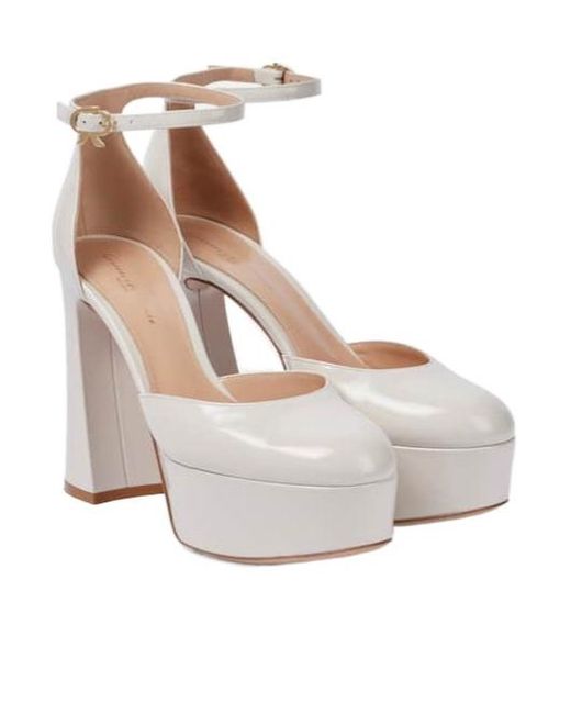 Gianvito Rossi White Patent Leather Platform Pumps