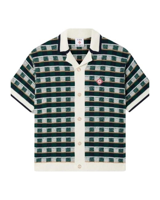 Casablanca Green Crochet Mosaic Short Sleeved Shirt for men