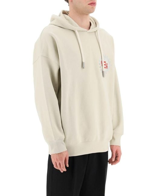 Emporio Armani White Logo Patch Drawstring Hoodie for men