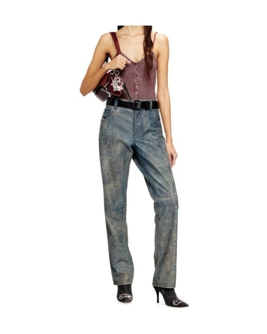 DIESEL Brown T-Ley Marbled Ribbed Jersey Thong Bodysuit