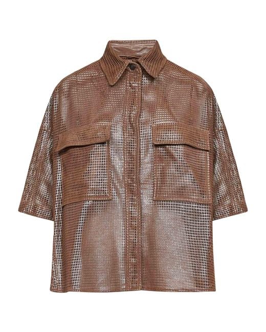 Brunello Cucinelli Brown Sparkling Leather Net Shirt