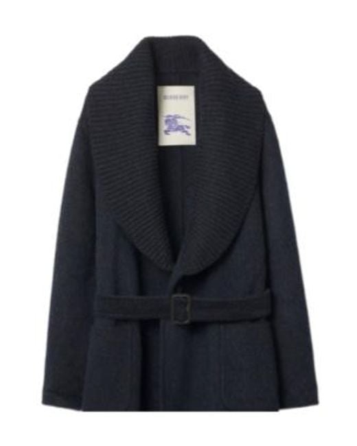 Burberry Blue Wool Mohair Blend Coat for men