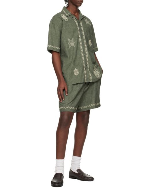 Isabel Marant Green Zekim Embroidered Short-Sleeve Shirt for men