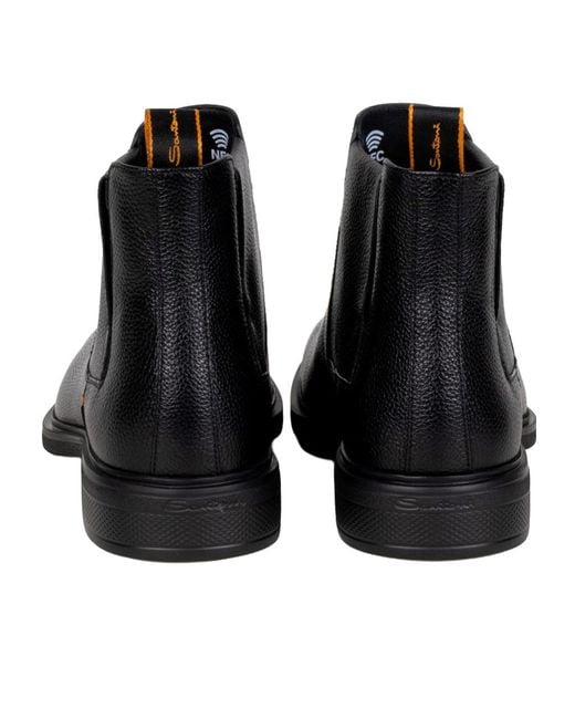 Santoni Black Easy Grained Leather Chelsea Boots for men