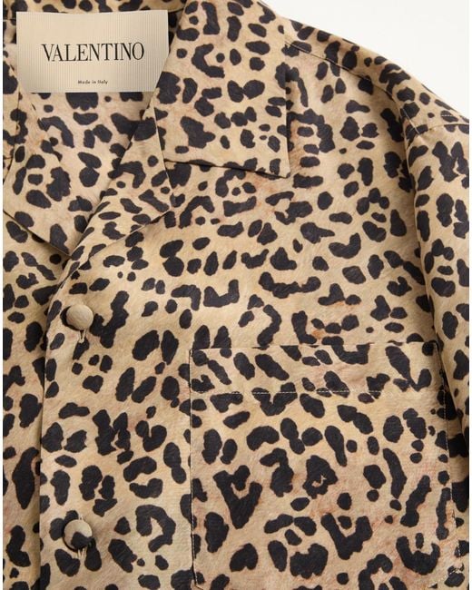 Valentino Natural Fauve Eclat Animalier Printed Bowling Shirt for men