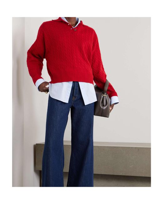 Brunello Cucinelli Red Long-Sleeved Polo Sweater