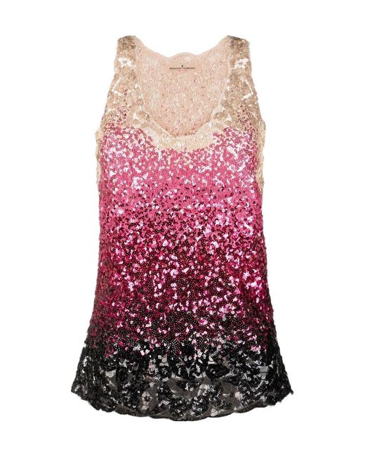 Ermanno Scervino Red Sequin Embellished Tank Top