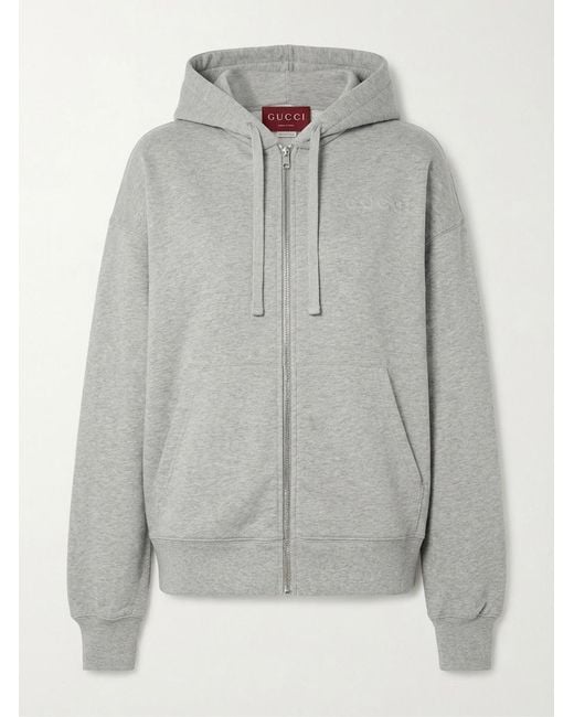 Gucci Gray Logo-Embossed Cotton Hoodie