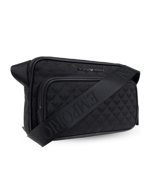 Emporio Armani Black Logo Jacquard Zip-Up Shoulder Bag for men