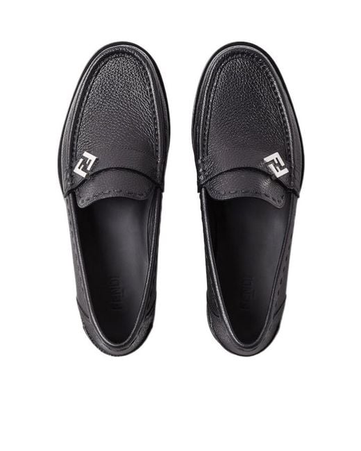 Fendi Black Ff Plaque Slip-On Loafers for men
