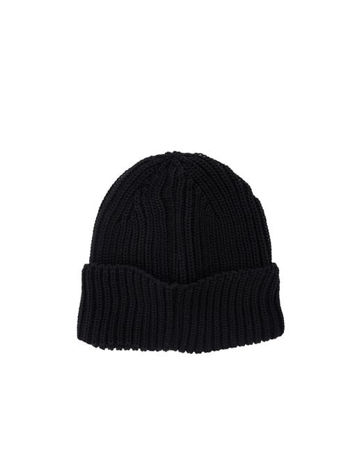 C P Company Black Logo Plaque Knit Beanie for men