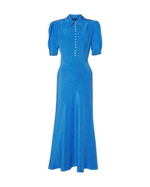 Alessandra Rich Blue Polka-Dot Silk Maxi Dress