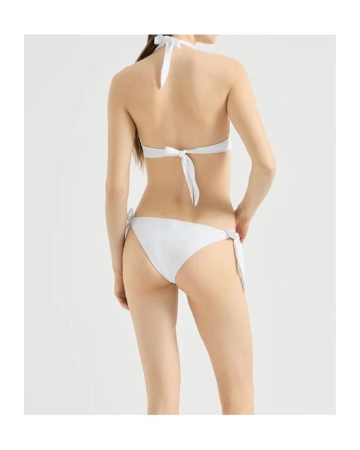 Brunello Cucinelli White Techno-Jersey Bikini Top With Monili