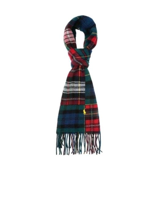 Polo Ralph Lauren Blue Pony Patchwork Plaid Tassel Scarf
