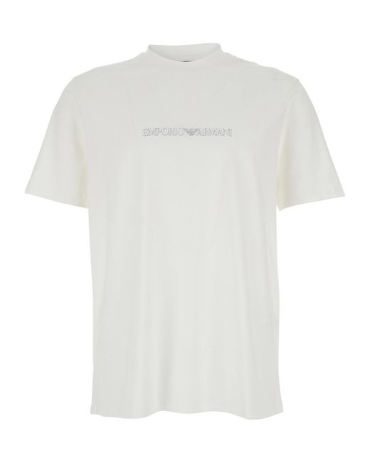 Emporio Armani White Logo Crew-Neck T-Shirt for men
