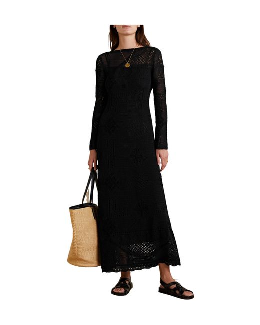 Lafayette 148 New York Black Crochet-Knit Cotton Midi Dress