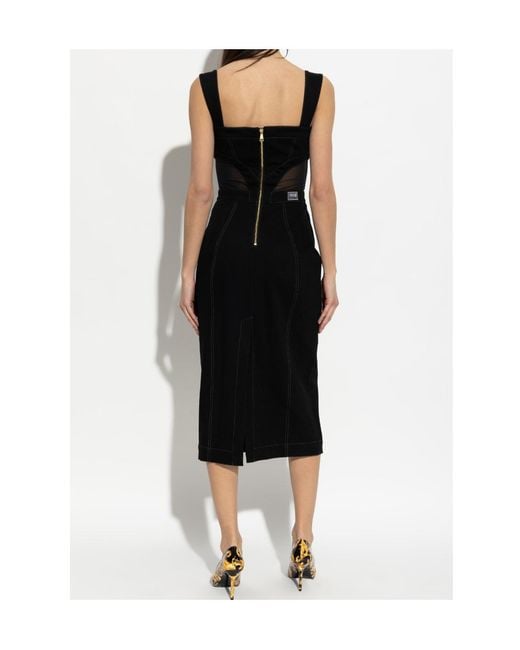 Versace Jeans Black Couture Logo Buckle Fastened Denim Midi Dress
