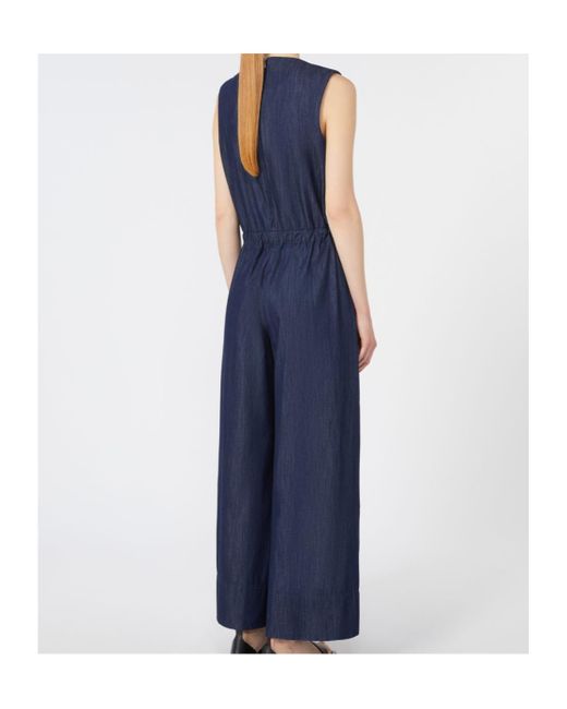 Max Mara Blue Cotton Denim Jumpsuit