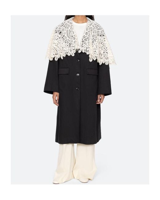 Sea Black Alina Lace-Collar Coat
