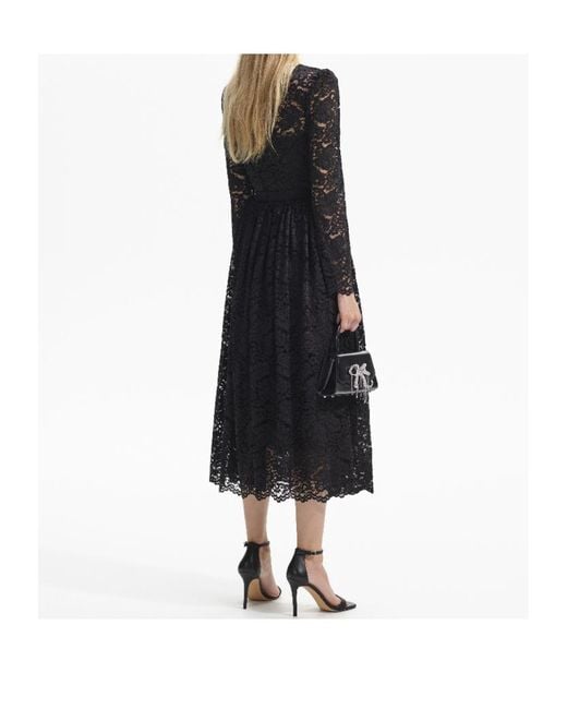Self-Portrait Black Corded-Lace Pleated Midi Dress