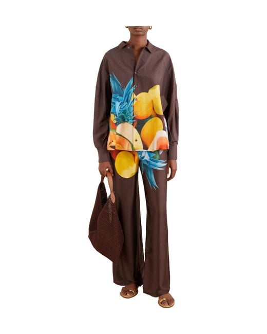 Donde Esteban Multicolor Printed Silk Wide-Leg Pants
