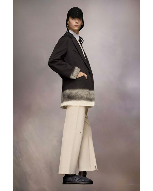 Maison Margiela Black Pinstriped Button-Up Blazer for men