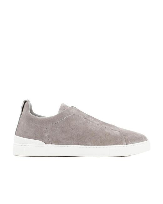 Zegna Gray Triple Stitch Slip-On Sneakers for men