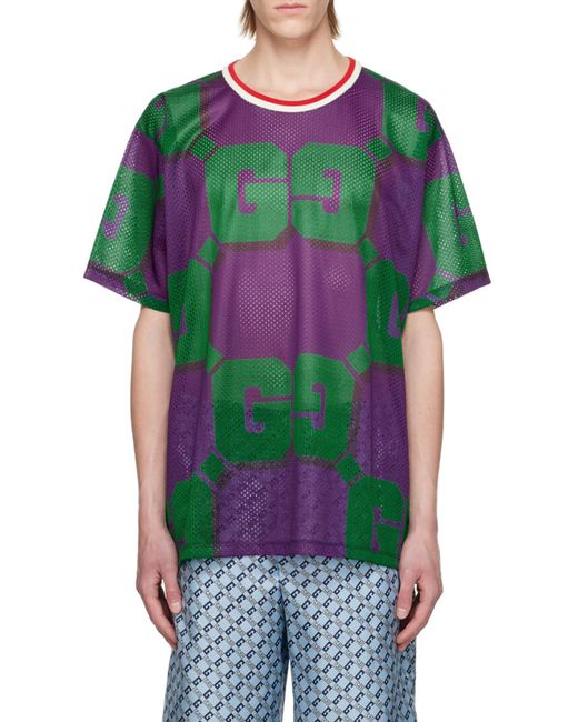 Gucci Green All-Over Perforated Graphic Printed T-Shirt for men