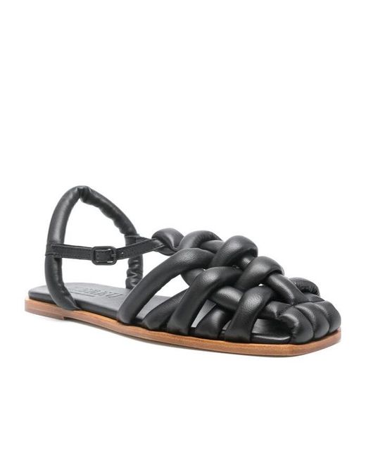 Hereu Black Square-Headed Flat Sandals