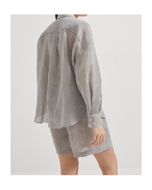 Brunello Cucinelli Gray Striped Long-Sleeved Shirt