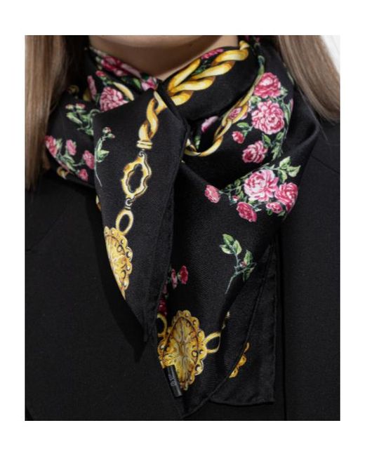Dolce & Gabbana Black Chain Print Floral Scarf