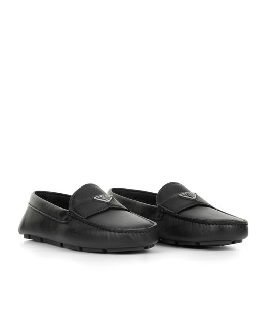 Prada Black Triangle-Logo Leather Loafers for men