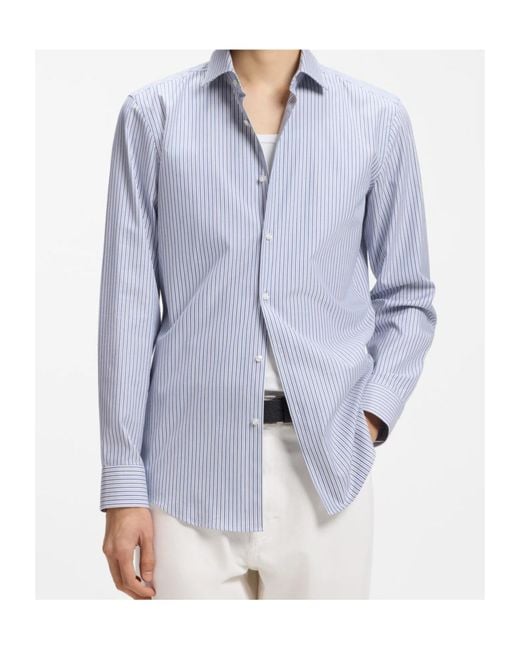 Boss Blue Hugo Striped Button-Up Shirt for men