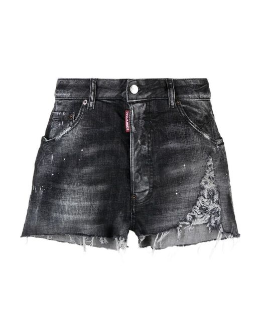 DSquared² Gray Distressed Denim Shorts
