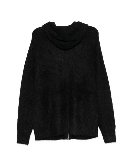 7 For All Mankind Black Fuzzy Zip Hooded Sweater