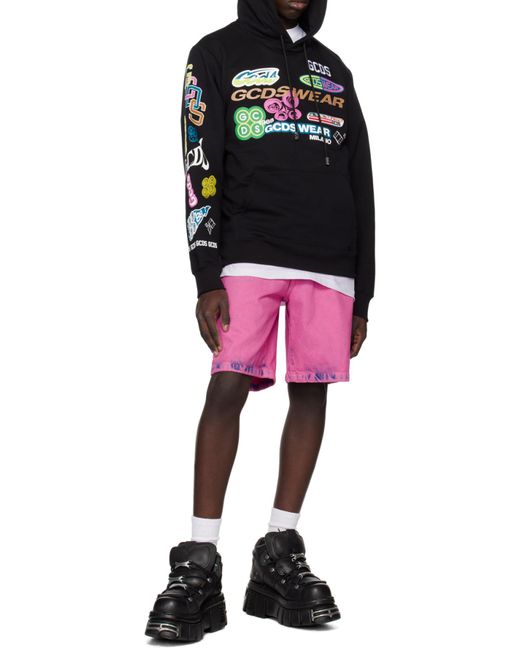 Gcds Black Logo-Print Drawstring Hoodie for men