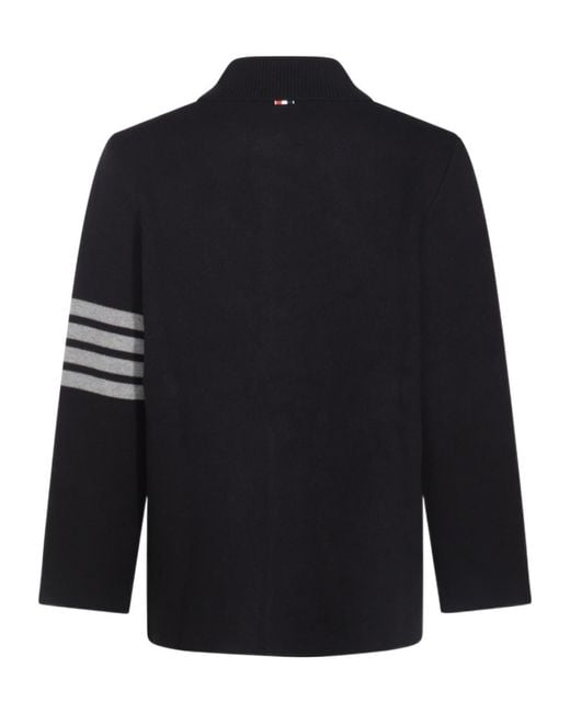 Thom Browne Black Stripe-Detailed Long-Sleeved Cardi-Coat for men