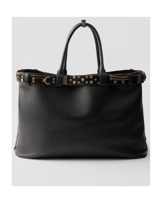 Prada Black Buckle Leather Bag With Studded Belt for men