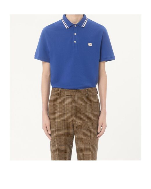 Valentino Blue Logo Embroidered Short-Sleeved Polo Shirt for men